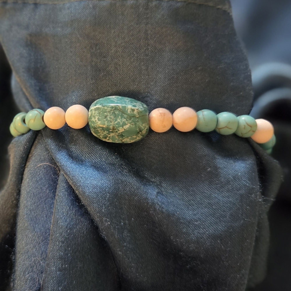 Teal And White Beaded Bracelet